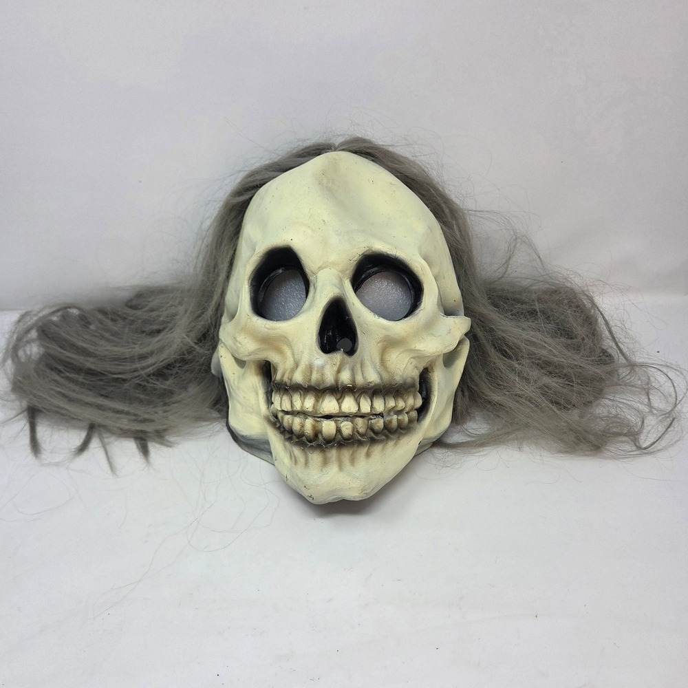 Vintage 1997 Paper Magic Group Skull Mask Grey Hair Halloween Horror Prop 97